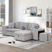 104" Modern L-Shape 3 Seat Reversible Sectional Couch, Pull Out Sleeper Sofa with Storage Chaise and 2 Stools