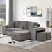 104" Modern L-Shape 3 Seat Reversible Sectional Couch, Pull Out Sleeper Sofa with Storage Chaise and 2 Stools