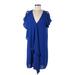 Adrianna Papell Casual Dress - Mini V-Neck Short sleeves: Blue Print Dresses - Women's Size 10