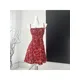 Robe mi-longue rayée à fleurs pour femmes robe une pièce rouge ligne A club de fête mode