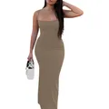 Longue robe moulante sans manches pour femme tenue de soirée Sexy bretelles Spaghetti couleur