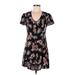 Rewind Casual Dress - A-Line V-Neck Short Sleeve: Black Floral Dresses - Women's Size Medium