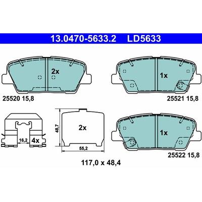 ATE Bremsbelagsatz, Scheibenbremse hinten rechts links mit Zubehör für HYUNDAI KIA 58302-2WA70 58302-2WA90 58302-2PA70 1