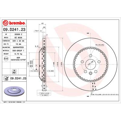 BREMBO Bremsscheibe hinten rechts links innenbelüftet 325mm für LAND ROVER LR114564 LR161919 09.D241.23