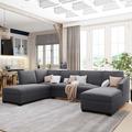 Gray Sectional - Latitude Run® Modern Large U-Shape Sectional Sofa, Double Extra Wide Chaise Lounge Couch Polyester | Wayfair