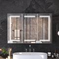 Wrought Studio™ 47X 35 Inch Bathroom Medicine Cabinet w/ Mirror Surface Mount LED Bathroom Mirror Cabinet w/ Lights & Defogger(Triple Door) | Wayfair