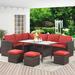 Latitude Run® 7-Pieces PE Rattan Wicker Patio Dining Sectional Cusions Sofa Set in Red | Wayfair 8A4E410FC55348BDB3B0CE929E479F33