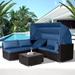 Latitude Run® 6 Pieces Patio Furniture Sets Outdoor Rattan Daybed w/ Retractable Canopy for Backyard Wicker/Rattan in Black | Wayfair