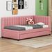 Latitude Run® Daybed w/ Trundle Twin Size Sofa Bed Upholstered/Linen in Pink | 30.3 H x 42.9 W x 79.1 D in | Wayfair