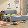 Latitude Run® Platform Bed w/ Storage Nightstand & Guardrail Wood & Upholstered/ in Gray | 35.49 H x 72.49 W x 80.79 D in | Wayfair