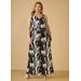 Plus Size Abstract Linen Blend Wide Leg Jumpsuit