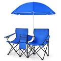 GLACER Outdoor Portable Foldable Beach Chair Double Camping Folding Picnic Chairs w/Removable Umbrella Carry Bag Table Cupholders for Patio Beach Picnic Outdoor Portable Foldable Beach Chair(Blue)