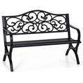 YZboomLife Sophia & William 50\u2018\u2019 Outdoor Garden Bench Patio Park Bench Cast Iron Metal Frame with Floral Design Backrest for Porch Yard Lawn Deck Black