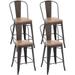 Metal Barstools Set of 4 Counter Height Stools with High Back Farmhouse Stools with Leather Seat Cushion top 26in Indoor Outdoor Chairs