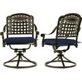 VIVIJASON 2-Piece Outdoor Bistro Dining Chairs Patio Cast Aluminum Dining Swivel Rocker Chairs Patio Furniture Chair Set with Cushion for Balcony Lawn Garden (Antique Bronze/Navy Blue Cushion)