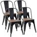 YZboomLife Metal Dining Chairs with Wood Seat Indoor-Outdoor Use Stackable Chic Dining Bistro Cafe Side Metal Chairs Set of 4(Black)