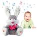 Singing Talking Bunny Plush Toy Rabbit Stuffed Animal Playing Hide and Seek Interactive Animated Toys for Baby Children (Gray 13.8in)