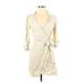 Miss Selfridge Casual Dress - Wrap V-Neck 3/4 sleeves: Ivory Solid Dresses - Women's Size 4