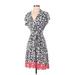 Liz Claiborne Casual Dress - Shirtdress: Gray Print Dresses - Women's Size Small