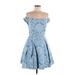 Topshop Cocktail Dress - A-Line Strapless Short sleeves: Blue Dresses - Women's Size 8