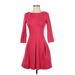 Banana Republic Cocktail Dress - A-Line Crew Neck 3/4 sleeves: Red Solid Dresses - Women's Size 2 Petite