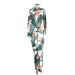 One Piece Jumpsuit Collared Long Sleeve: Green Print Jumpsuits - Women's Size Medium