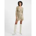 French Connection Deniz Embellished Long Sleeve Mini Dress, Cement/Gold