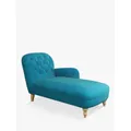 John Lewis Button RHF Chaise End Sofa, Light Leg, Smooth Velvet Petrol Blue