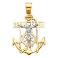JewelryWeb 14k Yellow Gold and White Gold Mariner Religious Faith Cross Pendant Necklace Small 18x26mm Jewelry Gifts for Women
