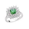 Jewelco London Sterling Silver Emerald-Green Princess Cut and Round Cubic Zirconia Royal Cluster Ring L