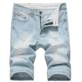 Allthemen Mens Summer Cotton Ripped Denim Shorts Blue White 32