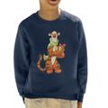 Disney Christmas Tigger Holding Present Kid's Sweatshirt Navy Blue X-Small (3-4 yrs)
