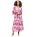 Plus Size Women's Sheer Maxi Dress With Ruffled Trim by ellos in Raspberry Sorbet Floral (Size 26/28)