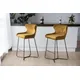 Ps Global Barstool Plush Velvet Upholstered Seat Kitchen Island Barstool Easy-Clean Fabric Brass Legs (Mustard)