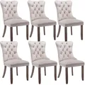 Set Of 6 Lux Beige Velvet Upholstered Kitchen Dining Chairs Home Office Bedroom Chairs With Wing Back