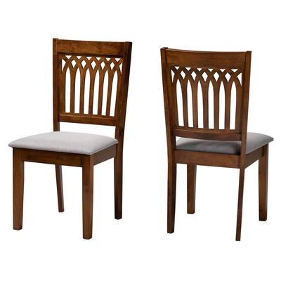 Genesis Modern Beige Fabric And Dark Brown Finished Wood 2-Piece Dining Chair Set by Baxton Studio in Grey Walnut Brown