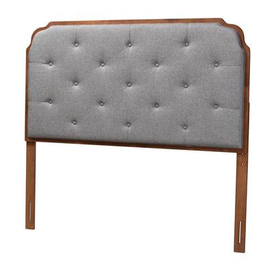 Shanti Classic And Traditional Grey Fabric And Walnut Brown Finished Wood King Size Headboard by Baxton Studio in Grey Walnut Brown (Size QUEEN)