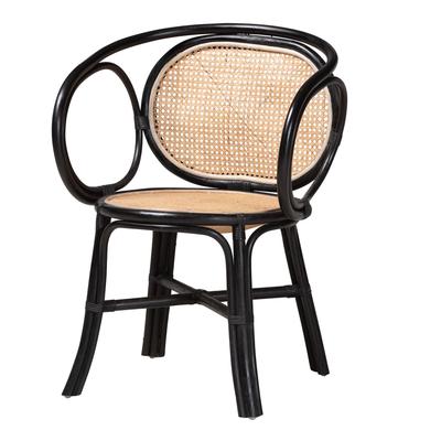 Palesa Modern Bohemian Two-Tone Black And Natural Brown Rattan Dining Chair by Baxton Studio in Black Brown Rattan