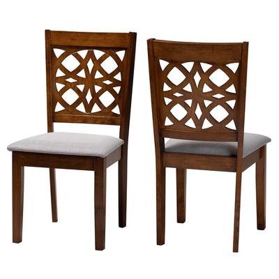 Abigail Modern Beige Fabric And Dark Brown Finished Wood 2-Piece Dining Chair Set by Baxton Studio in Grey Walnut Brown