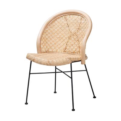 Lisa Modern Bohemian Natural Brown Rattan And Black Metal Dining Chair by Baxton Studio in Natural Brown