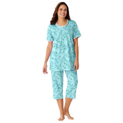 Plus Size Women's 2-Piece Pintuck Tee and Capri Sleep Set by Only Necessities in Cool Mint Dancing Floral (Size 5X)