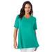 Plus Size Women's Stretch Knit V-Neck Swing Tunic by Jessica London in Aqua Sea (Size M)