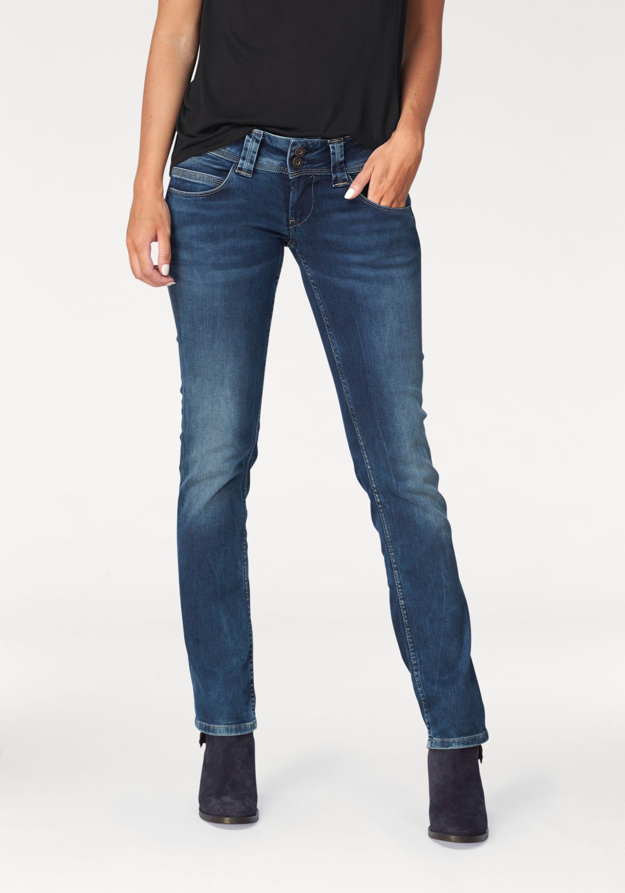 Straight-Jeans PEPE JEANS "VENUS", Damen, Gr. 28, Länge 30, blau (d24 authentic rope str medium), Denim/Jeans, Obermaterial: 84% Baumwolle, 14% Polyester, 2% Elasthan, vintage, regular fit lang, Jeans Straight-Jeans, mit schmalem Bein