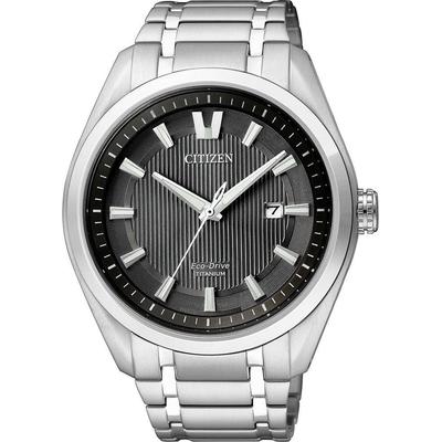 Solaruhr CITIZEN "Super Titanium", silber (silberfarben, schwarz), Armbanduhren, Herren, Armbanduhr, Herrenuhr, Titan, Datum, Saphirglas Image