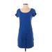 Kenneth Cole REACTION Casual Dress - DropWaist Scoop Neck Short sleeves: Blue Solid Dresses - Women's Size Small