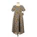 Lularoe Casual Dress - A-Line Crew Neck Short sleeves: Brown Print Dresses - New - Women's Size X-Small