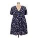 Shein Casual Dress - Mini V Neck Short sleeves: Blue Print Dresses - Women's Size 3X