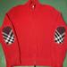 Burberry Sweaters | Burberry London Red Merino Wool Full Zip Knit Sweater Nova Check Men’s Xl | Color: Red | Size: Xl