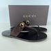 Gucci Shoes | Gucci Gg Marmont Brown Suede Gold Metal Gg Logo Slip On Thong Sandals Sz 38 1/2 | Color: Black/Gold | Size: 38.5eu