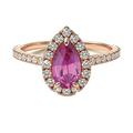 GemsOnClick Craeted-Pink Sapphire Rose Gold Ring Pear Shape Halo Diamond Design Wedding Engagement Handmade and Fashion Jewelry for Women Girl Available in Size X